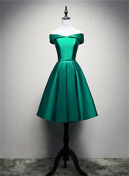 Picture of Satin Off-the-Shoulder Short Prom Dress, Green Homecoming Dress